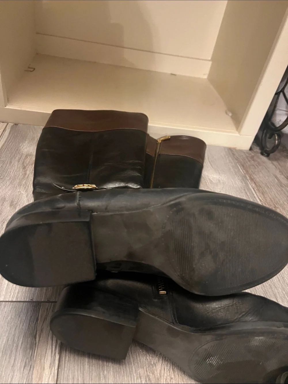 Michael Kors Black and Brown Two-Tone Leather Riding Boots